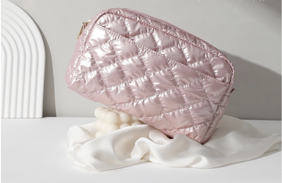 best quilted makeup bag, shiny waterproof quilted makeup case